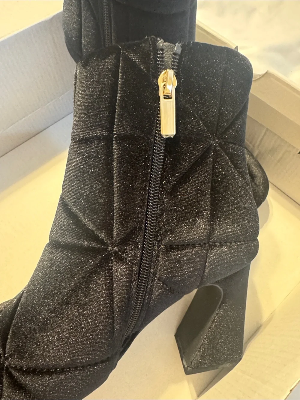 Women's Black Velvet Quilted Ankle Boots